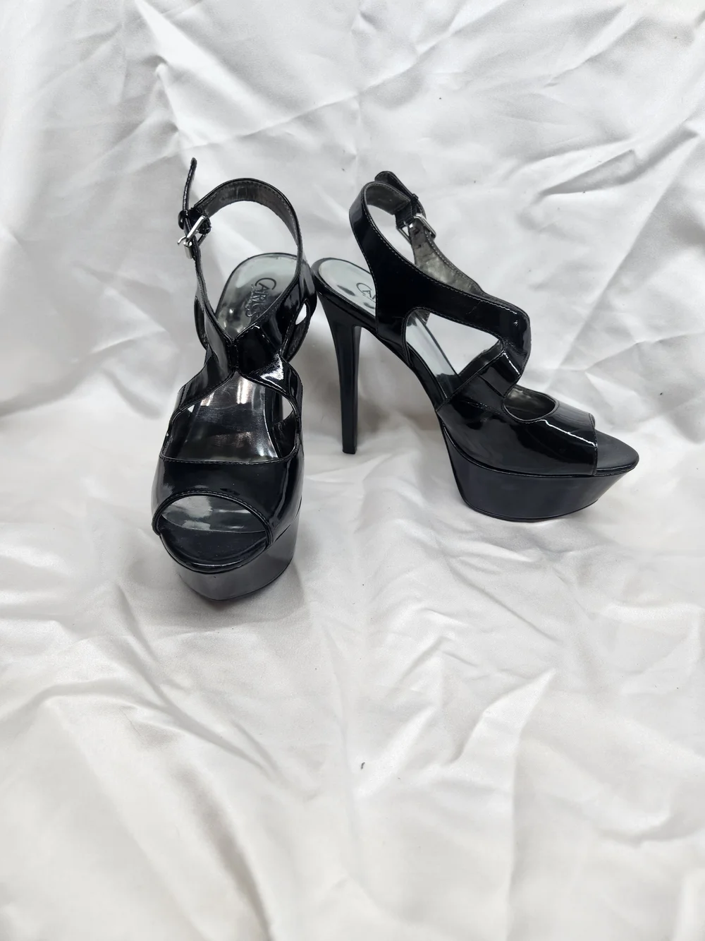 Carlos by Carlos Santana Black Patent Platform Peep-Toe Sandals